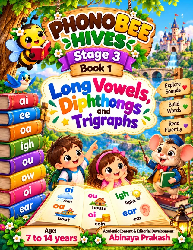 Long Vowels, Diphthongs and Trigraphs (Stage 3) – phonics book cover