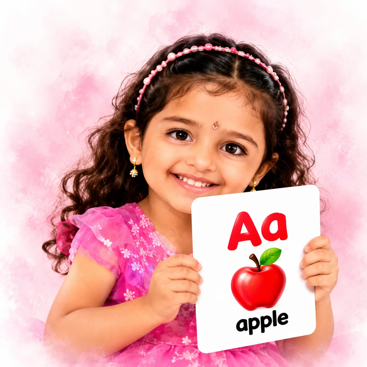 Child holding an English phonics flashcard at Phonobee Hives