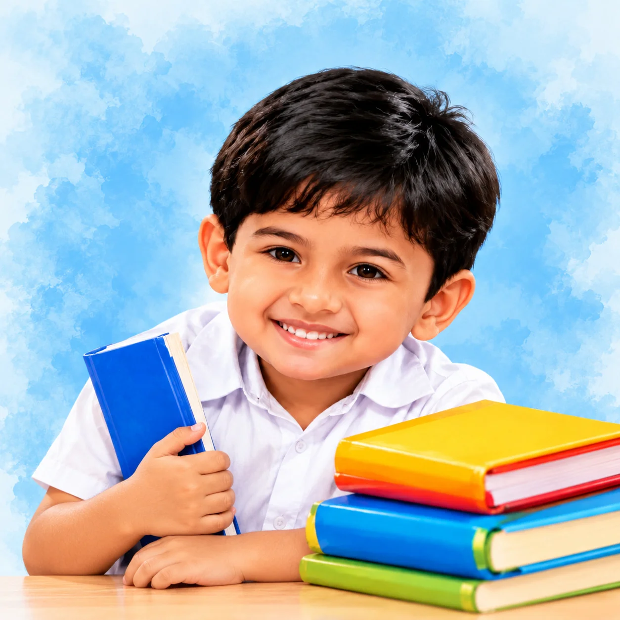 Primary school child with school books at tuition